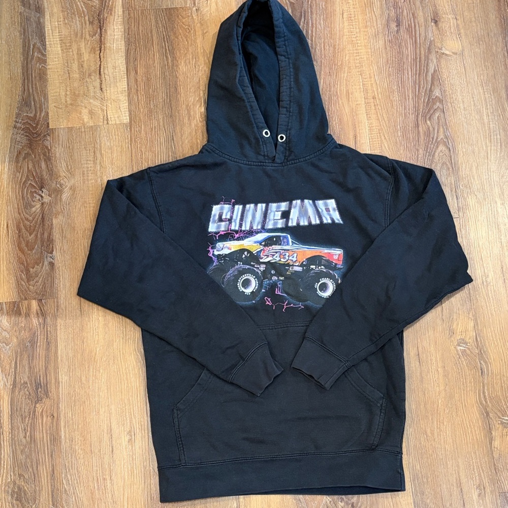 Black Graphic Hoodie with Monster Truck Design (No size tag)(Size: Small)
